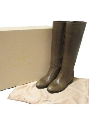 Prada Leather Long Boots 36 Brown